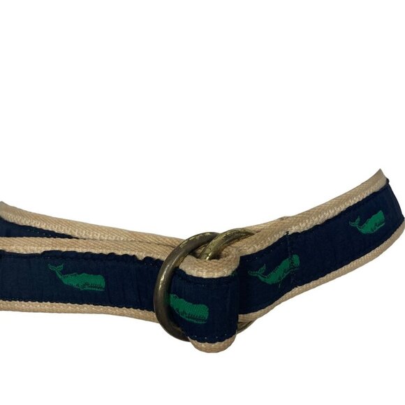 Preppy Blue Green Whale Belt Mens Small YRI Ribbon Belt D Ring by YRI 35 inch - Picture 1 of 10